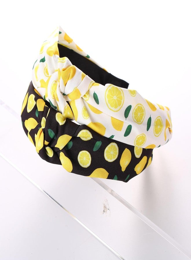 BaBakiak 2 PCS Lemon Headbands, Knotted Headbands for Women Non Slip Top Knot Hair Band, Lemon Fruits Summer Hair Accessories - Image 2