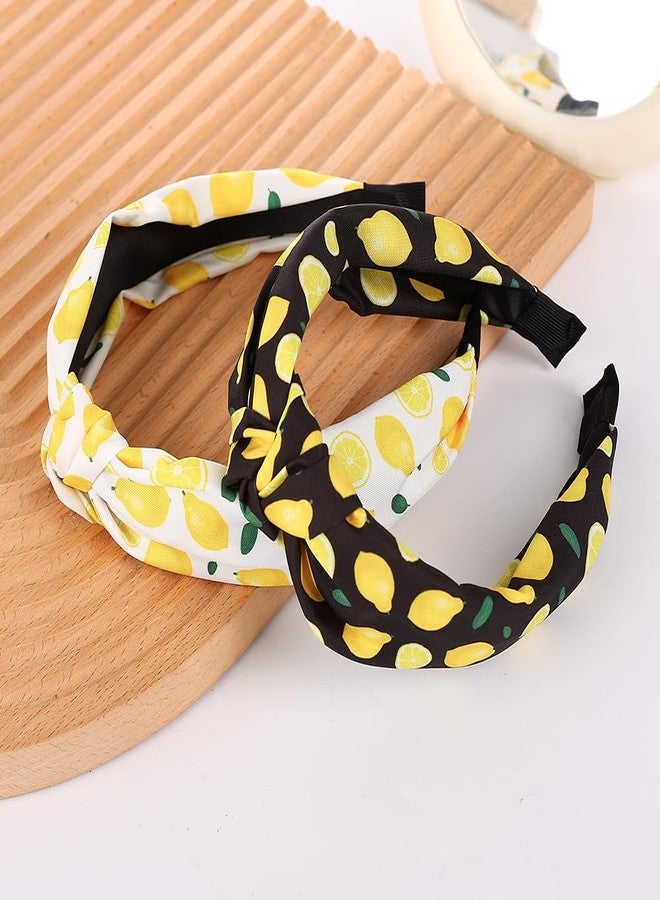 BaBakiak 2 PCS Lemon Headbands, Knotted Headbands for Women Non Slip Top Knot Hair Band, Lemon Fruits Summer Hair Accessories - Image 3
