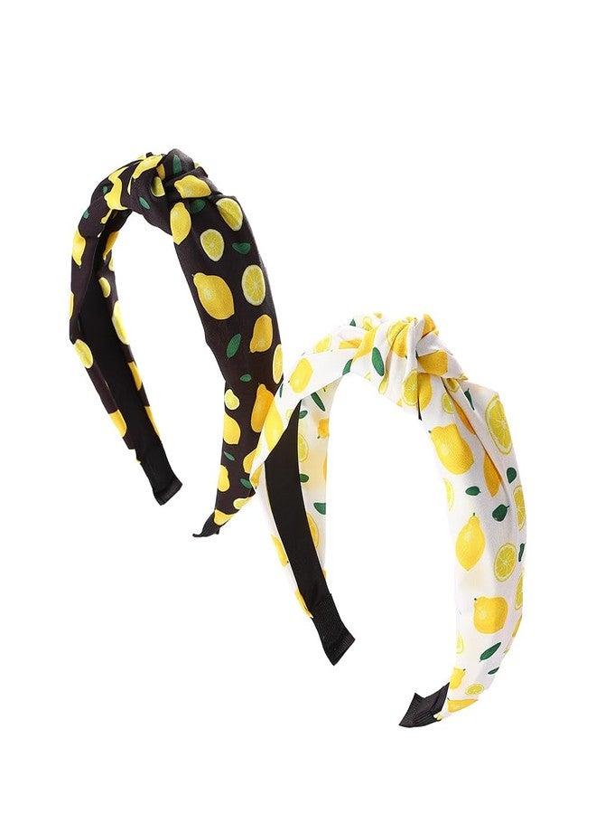 BaBakiak 2 PCS Lemon Headbands, Knotted Headbands for Women Non Slip Top Knot Hair Band, Lemon Fruits Summer Hair Accessories - Image 1