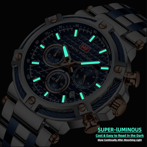 MF MINI FOCUS Business Men Watches (Chronograph/Waterproof/Luminous/Calendar/24 Hours) Big Face Stainless Steel Band Watches for Men - Image 4