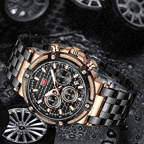 MF MINI FOCUS Business Men Watches (Chronograph/Waterproof/Luminous/Calendar/24 Hours) Big Face Stainless Steel Band Watches for Men - Image 2