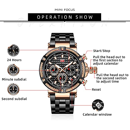MF MINI FOCUS Business Men Watches (Chronograph/Waterproof/Luminous/Calendar/24 Hours) Big Face Stainless Steel Band Watches for Men - Image 5