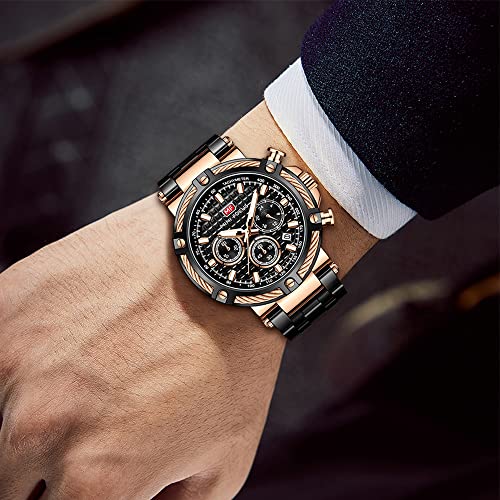 MF MINI FOCUS Business Men Watches (Chronograph/Waterproof/Luminous/Calendar/24 Hours) Big Face Stainless Steel Band Watches for Men - Image 3