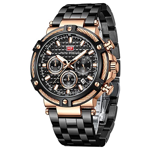 MF MINI FOCUS Business Men Watches (Chronograph/Waterproof/Luminous/Calendar/24 Hours) Big Face Stainless Steel Band Watches for Men - Image 1