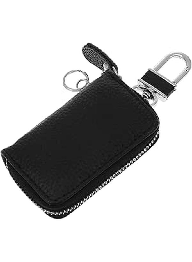 Genuine Leather Car Key Case Zipper Pouch For Men Women Black Color - Image 1