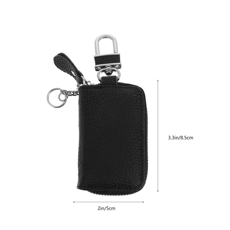 Genuine Leather Car Key Case Zipper Pouch For Men Women Black Color - Image 3