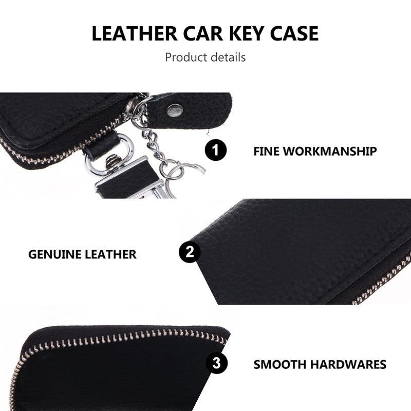 Genuine Leather Car Key Case Zipper Pouch For Men Women Black Color - Image 5