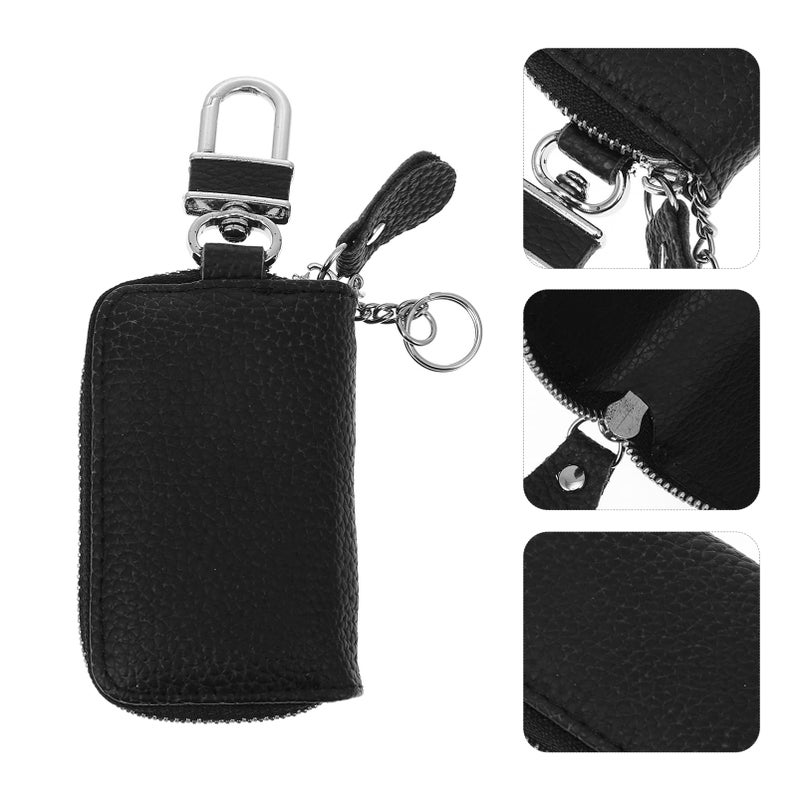Genuine Leather Car Key Case Zipper Pouch For Men Women Black Color - Image 4
