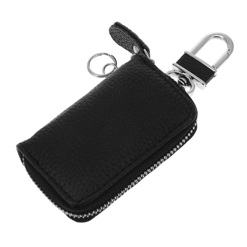 Genuine Leather Car Key Case Zipper Pouch For Men Women Black Color - Image 2