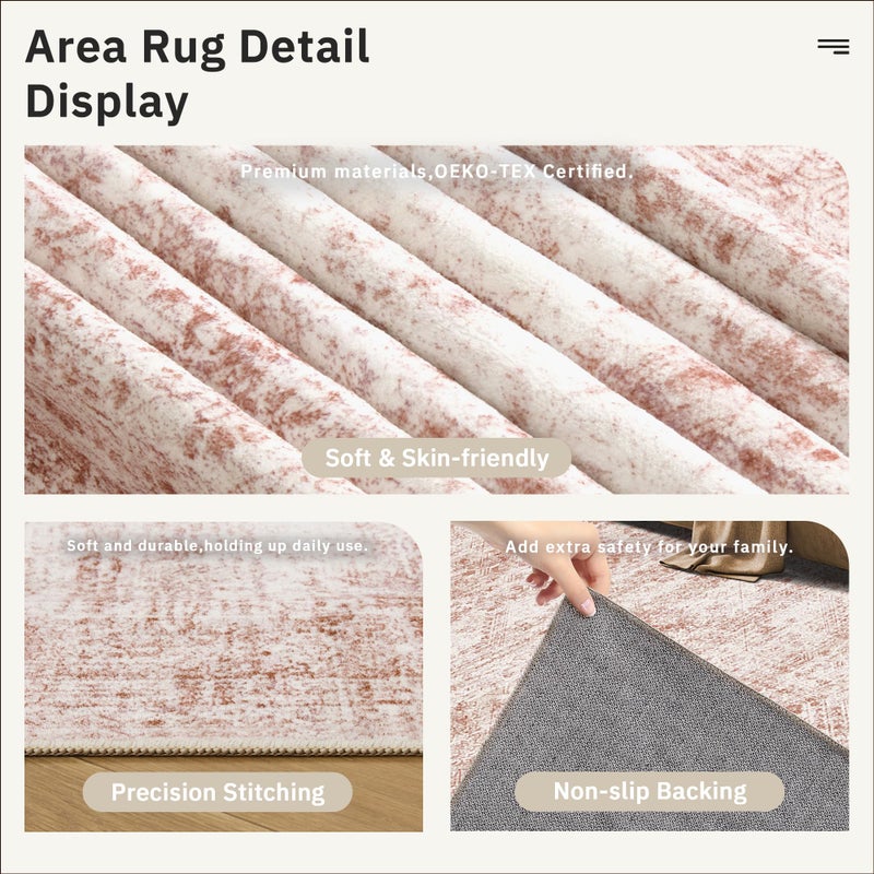 Soalmost Washable Area Rug 8x10, Large Soft Rugs for Living Room Vintage Area Rugs for Bedroom Dining Room Non-Slip Stain Resistant Pink Under Table Rug - Image 5