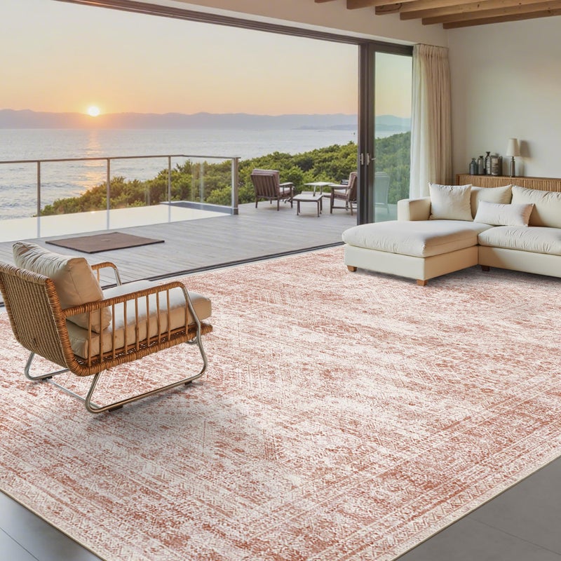 Soalmost Washable Area Rug 8x10, Large Soft Rugs for Living Room Vintage Area Rugs for Bedroom Dining Room Non-Slip Stain Resistant Pink Under Table Rug - Image 2
