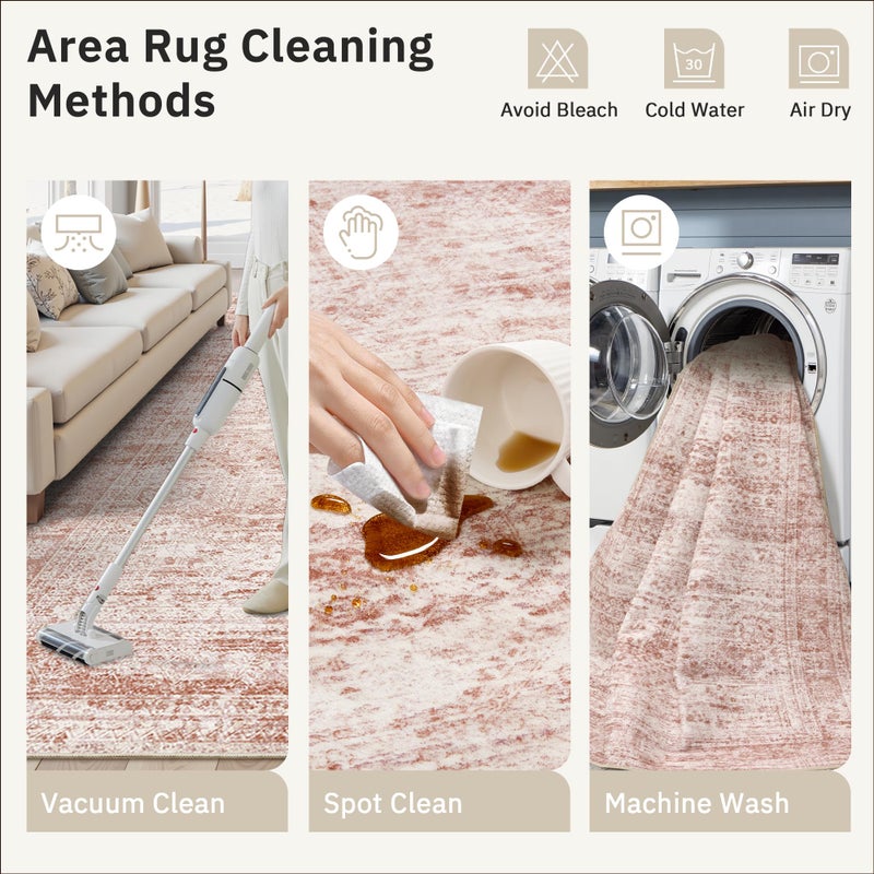 Soalmost Washable Area Rug 8x10, Large Soft Rugs for Living Room Vintage Area Rugs for Bedroom Dining Room Non-Slip Stain Resistant Pink Under Table Rug - Image 4