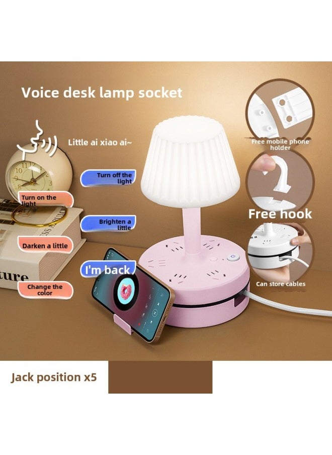 Generic - Intelligent Voice Storage With Cable Plug-in Row With Eye Protection Desk Lamp Dormitory Plug-in Board Long Line USB Multi-function Socket-Specifications:[F5-Pink -5 Insertion] Total Length: 1.8 M - Image 1