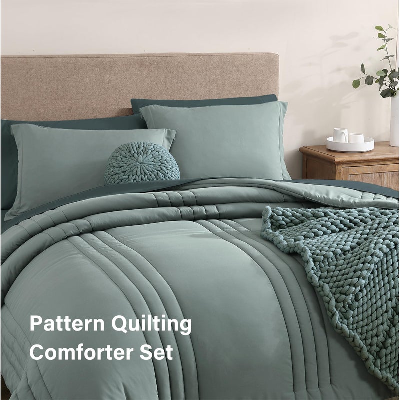 Monbix California King Size Comforter Set - 7 Pieces Bed in a Bag California King, Sage Green Bedding Sets, All Seasons Comforter Bed Set with Sheets, Pillowcases & Shams - Image 3
