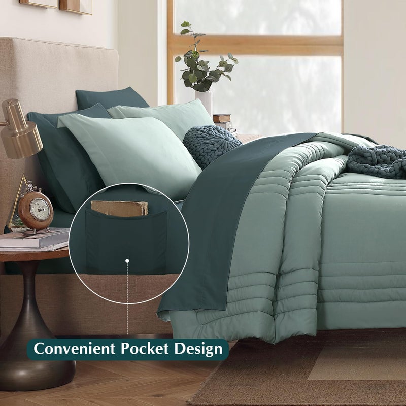 Monbix California King Size Comforter Set - 7 Pieces Bed in a Bag California King, Sage Green Bedding Sets, All Seasons Comforter Bed Set with Sheets, Pillowcases & Shams - Image 4