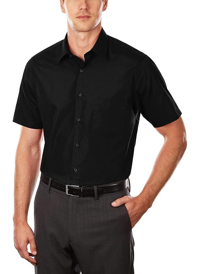 فان هيوزن قميص رجالي بأكمام قصيرة وقصة عادية من قماش البوبلين سادة - Image 1