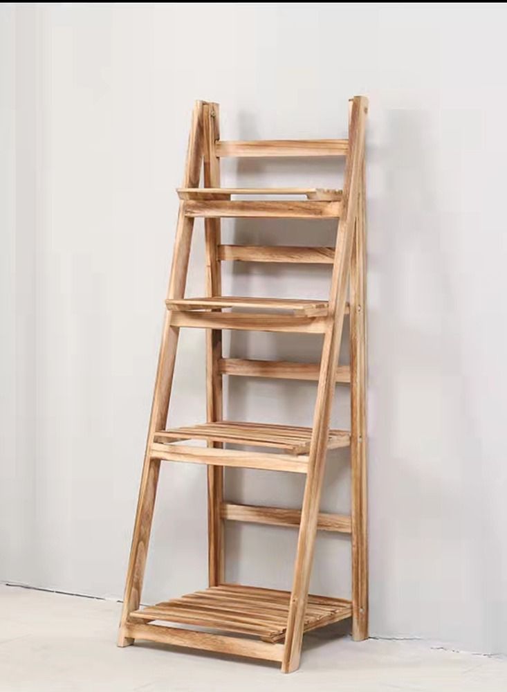 FFD 4 Tier Wooden Ladder Shaped Foldable Flowers Stand Garden Balcony Standing Plant Rack Decorative Display Stand Holder Flower Shelf For Indoor Outdoor Use  - Image 1