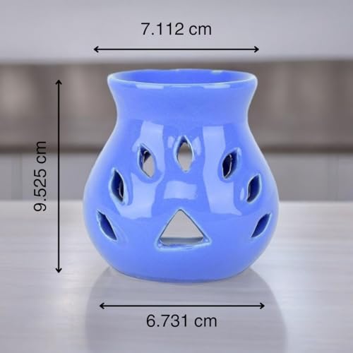 Asian Aura Aroma Oil Burner Ceramic Candle Diffuser, Oil Warmer with 2 10 ml Aroma Oil(Rosy Romance & English Lavender)| 1 Tea Light Candle |for Aromatherapy and Home Fragrance| Blue Burner - Image 2