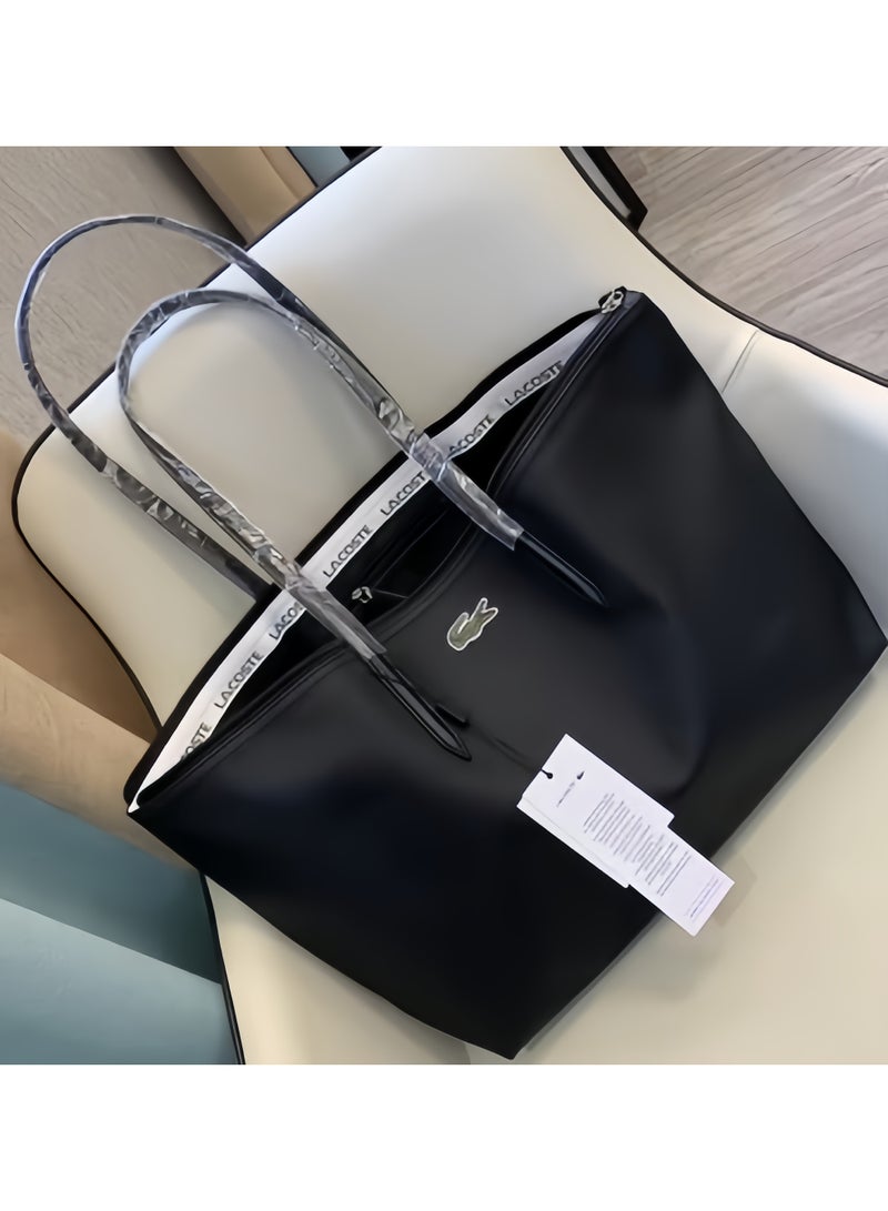 Lacoste Women's Concept Fashion Versatile Large Zipper Tote Bag Tote Bag Shoulder Bag Large Size Black - Image 2