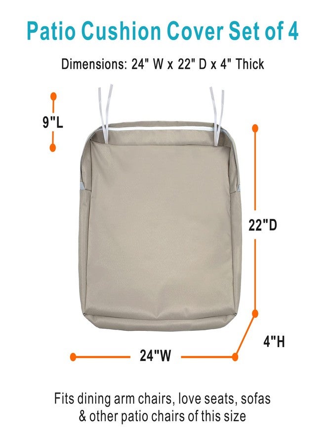 NettyPro Outdoor Cushion Slipcovers Waterproof 4 Pack Patio Chair Seat Cushion Covers with Zipper and Tie, 24 x 22 x 4 Inch, Replacement Cover Only, Khaki - Image 3