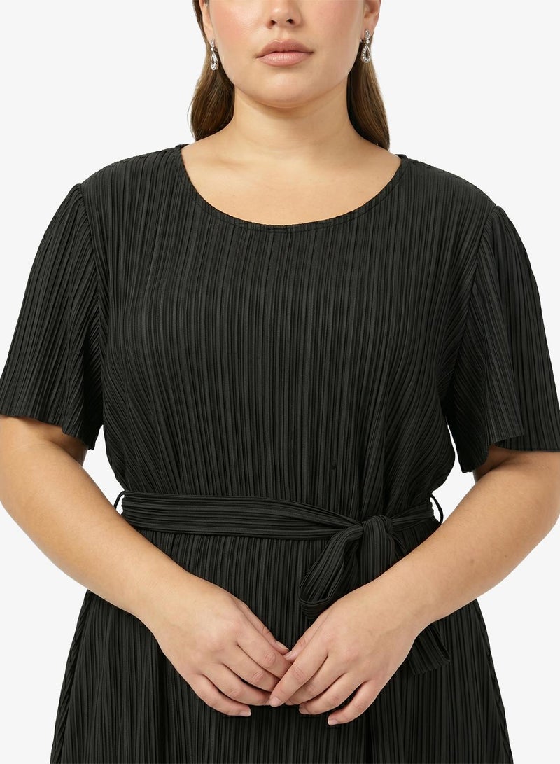 Ginger Plus Assymetric Belted Dress with Lace Hem - Image 3