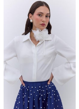 Manuka Satin Fitted Shirt Ecru  - Image 1