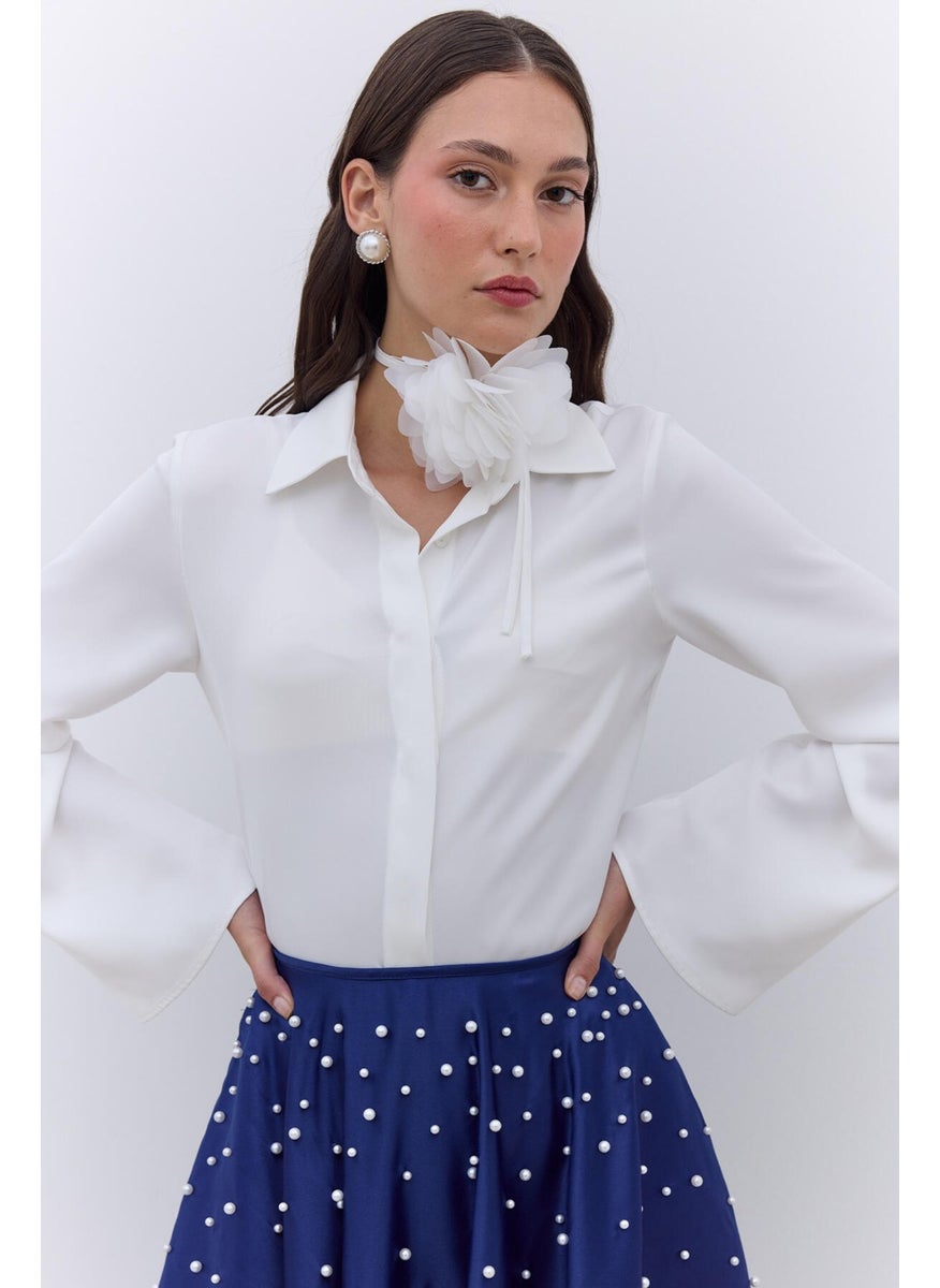 Manuka Satin Fitted Shirt Ecru  - Image 1