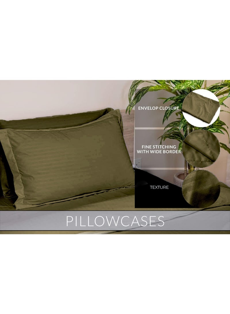 إي وورلد طقم أسرّة فاخر مكوّن من 6 قطع مقاس كينغ، بتصميم مخطط باللون الأخضر الزيتي – يشمل ملاءة سرير فاخرة كاملة/كينغ بنقشة مخططة مع لحاف ناعم واحد و4 أغطية وسائد – مناسب للمنازل والفنادق - Image 4