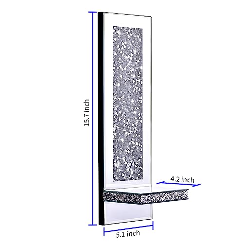Aeveco Crystal Crush Diamond Mirrored Candle Sconces, Silver Wall Candle Holder Set of 2, Wall Decorations for Living Room，Dining Room (Rectangle (Style 4)) - Image 2