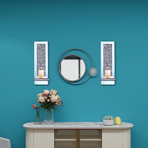 Aeveco Crystal Crush Diamond Mirrored Candle Sconces, Silver Wall Candle Holder Set of 2, Wall Decorations for Living Room，Dining Room (Rectangle (Style 4)) - Image 3