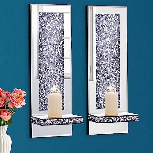 Aeveco Crystal Crush Diamond Mirrored Candle Sconces, Silver Wall Candle Holder Set of 2, Wall Decorations for Living Room，Dining Room (Rectangle (Style 4)) - Image 5
