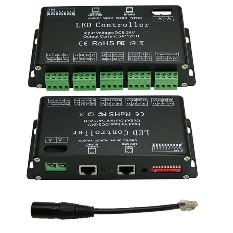 AMKI DMX 512 LED Decoder Controller for RGB Tape Strip Light Dimmer Driver 12 Channel