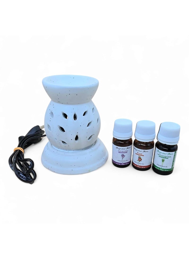 MAGICKAL MOON Ceramic Electric Aroma Diffuser for Home Fragrance Oil Burner Oil Warmer Owl Shaped Diffuser with 3 Aroma Oils Lemongrass Lavender Rosy Romance Fragrance 10ml Each White SNSSC009  - Image 1