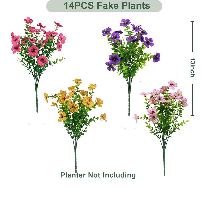 trytuny Artificial Flowers for Outdoor, UV Resistant Fake Silk Flowers, Realistic Faux Plants for Outside Indoor Porch Patio Window Box Planter Home Decor (14, Yellow Purple Rosy Pink) - Image 3