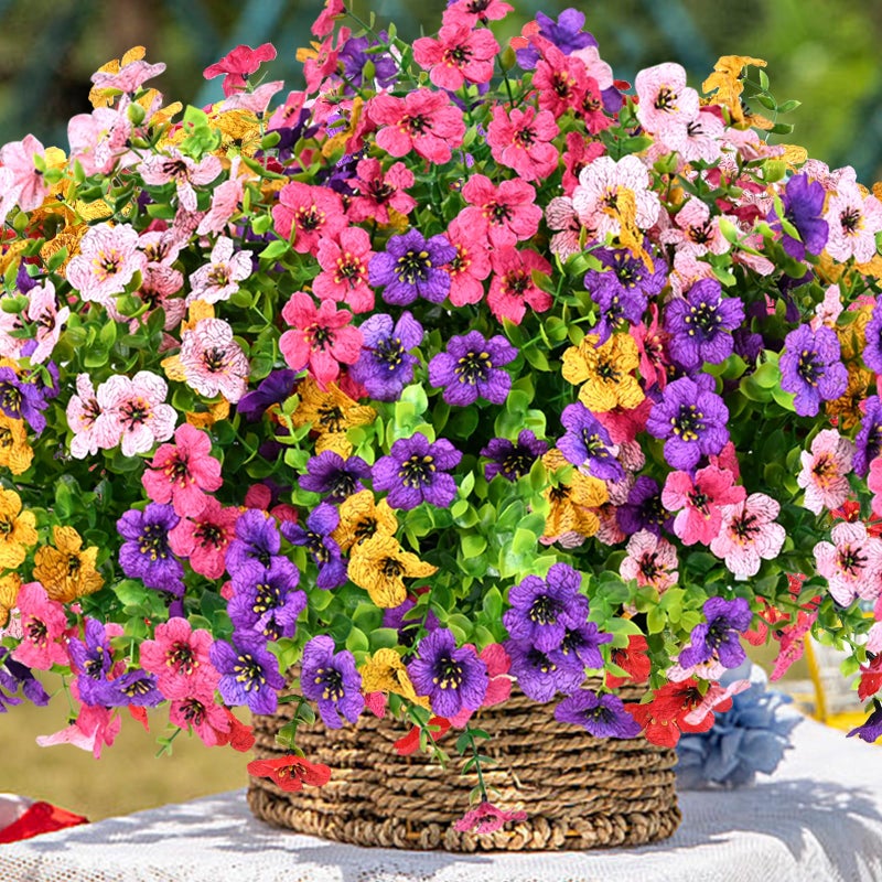 trytuny Artificial Flowers for Outdoor, UV Resistant Fake Silk Flowers, Realistic Faux Plants for Outside Indoor Porch Patio Window Box Planter Home Decor (14, Yellow Purple Rosy Pink) - Image 4
