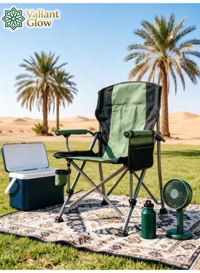 Valiant Glow Outdoor Portable Folding Camping Chair |Heavy Duty Camping Chair| Supports 450 KG Camping Chairs | Outdoor Armchair | Portable Lawn Chair with High Back Cushion | With Side Storage Pockets, Cup Holder, and Portable Carrying Bag. - Image 2