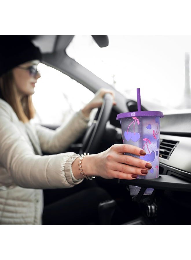OZMOJOO Color Changing Cups, Plastic Tumblers with Lids and Straws, Reusable Plastic Cups - BPA-Free, Sturdy & Food Safe, Perfect for Iced Coffee, Milkshakes & Smoothies, 5 Pack - Glitter Cherry - Image 5