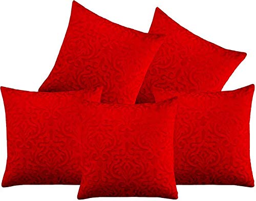 Belive-Me Velvet Embos Red Standard Medium Cushion Covers for Sofa Set of 5 Pieces (16 x 16inch / 40 x 40cm, Red) - Image 1