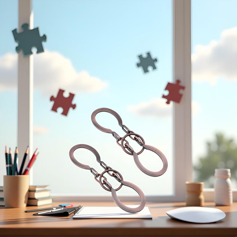GANPUB 2Pcs Puzzle Ring Brain Teaser Puzzles - Metal Horseshoe Cast Puzzle Game Unlock Interlock Puzzles Box Mind IQ Logic Test Disentanglement Games for Adults Office Supplies - Image 4