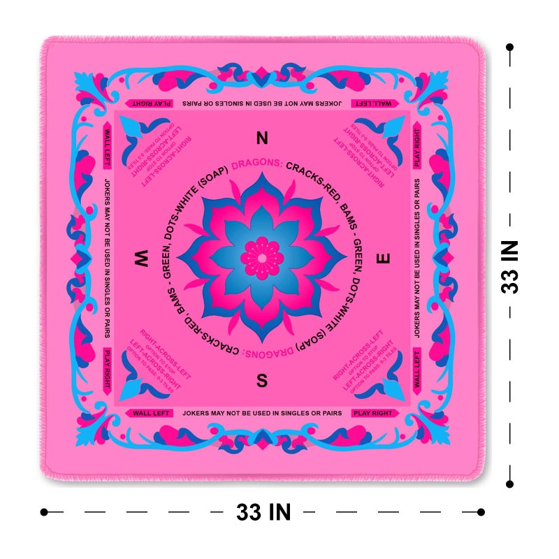 EVERSHOW Neoprene Mahjong Mat with Rules, 33x33 Inch Mahjong Mat for Table, Non-Slip Noise Reduction Mah Jongg Mat with Carrying Bag and 3 Dice for Card, Board, Poker, Tile Games, Dominoes (Pink) - Image 4