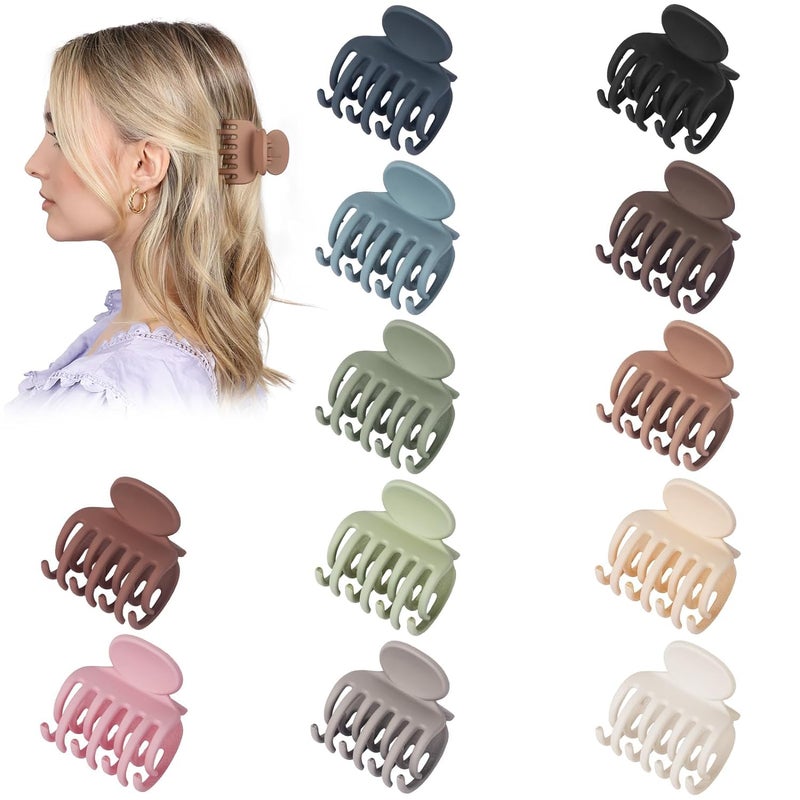Plenteous Medium Hair Clips For Thin Fine Hair 15 Small Claw Hair Clips For Women And Girls Matte Double Row Jaw Clip Non Slip Hair Claw Multicolor 12 - Image 1