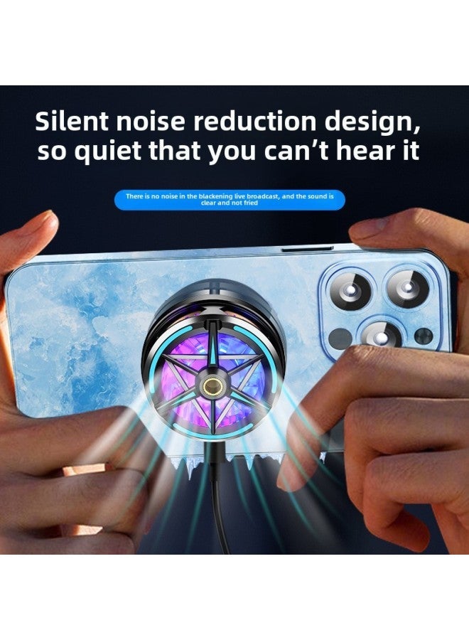 Mobile Phone Radiator S6 Anchor-level Semiconductor Refrigeration Cooling Live Broadcast Ultra-quiet Source Wholesale-Color:RS3 Top With Dual-core Radiator-magic Night Black (streamer + Third Gear Digital Display Double 1/4 Screw Type-C Ultra-quiet)  - Image 3