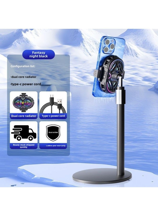 Mobile Phone Radiator S6 Anchor-level Semiconductor Refrigeration Cooling Live Broadcast Ultra-quiet Source Wholesale-Color:RS3 Top With Dual-core Radiator-magic Night Black (streamer + Third Gear Digital Display Double 1/4 Screw Type-C Ultra-quiet)  - Image 1