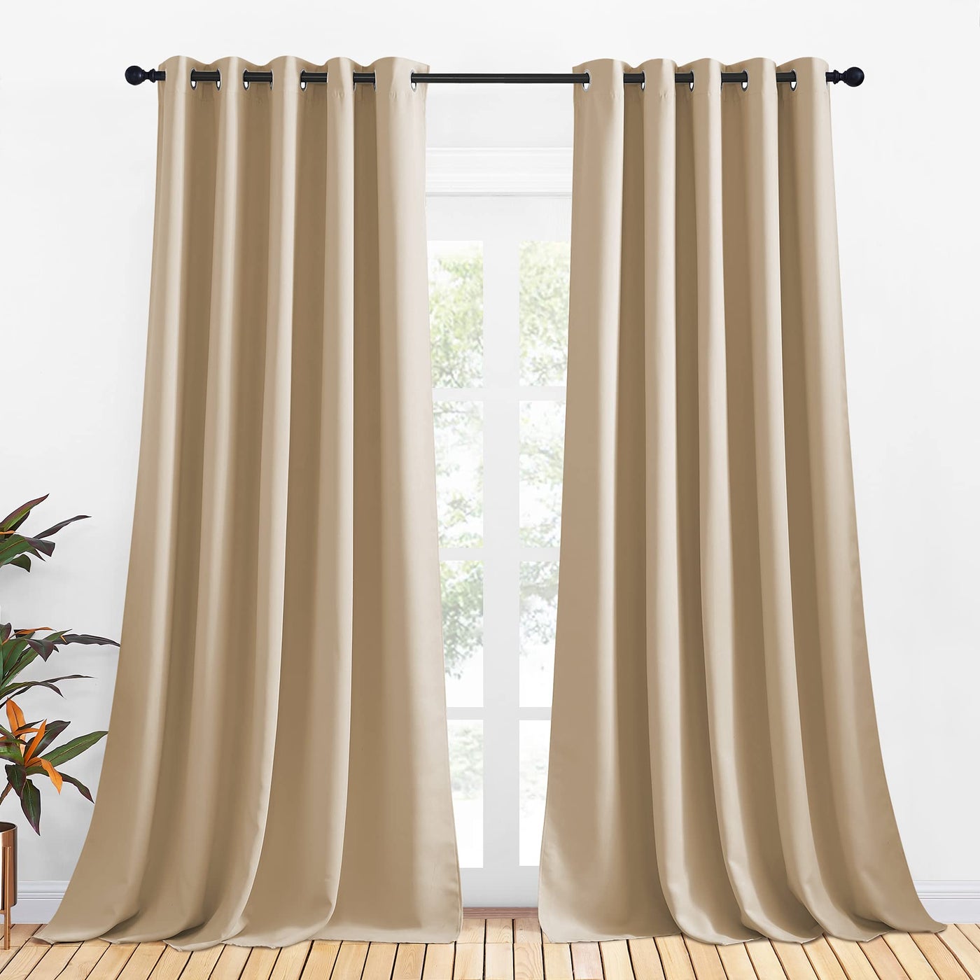NICETOWN Room Darkening Draperies Window Curtain Panels Thermal Insulated Grommet Room Darkening Curtains for Bedroom Biscotti Beige 2 Panels W70 x L108 inch