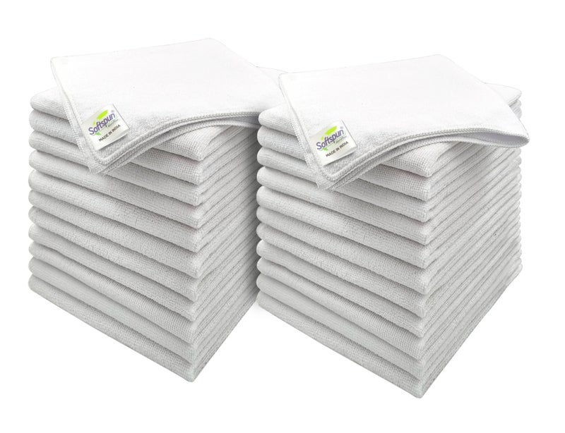 SOFTSPUN Microfiber Cleaning Cloths, 24pcs 40x40cms 220 GSM White! Highly Absorbent, Lint and Streak Free, Multi -Purpose Wash Cloth for Kitchen, Car, Window, Stainless Steel, Silverware.… - Image 1
