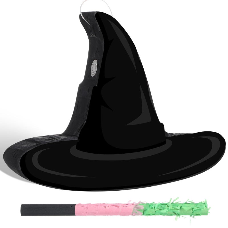 Kasyat Witch Hat Piata Party Game Set Halloween Theme Piata with Bat Stick Blindfold Pink Green and Black Party Decor for Halloween Birthday Baby Shower Game Supplies Decor Witch Hat - Image 3