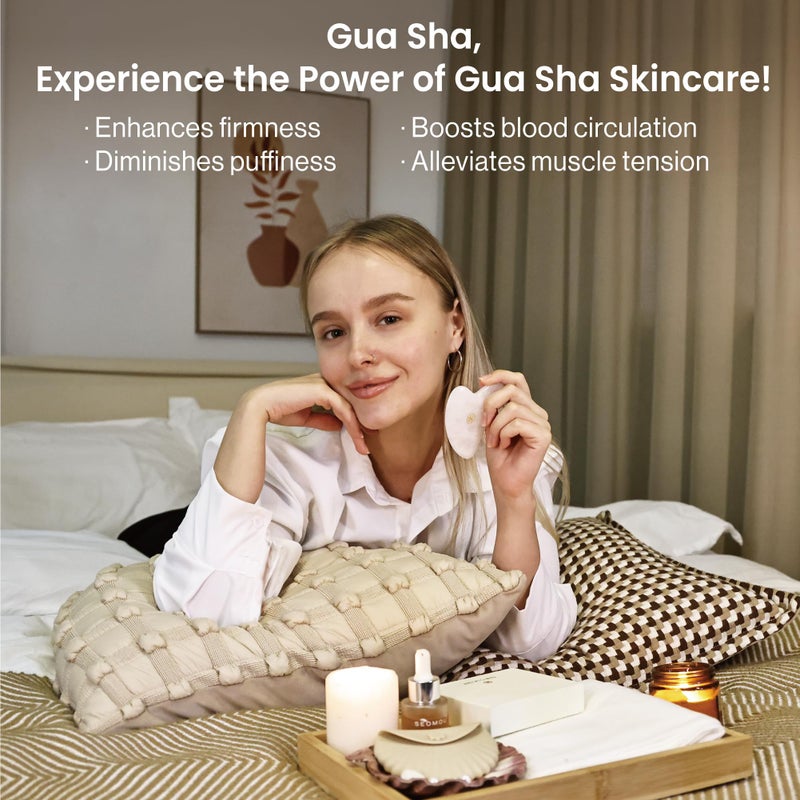 Rena Chris Gua Sha Facial Tools, Ergonomic White Jade Stone Guasha Tool for Face Massage, Manual Facial Massager Tool for Jawline Sculpting and Puffiness Reduction with Silicone Case (White) - Image 5