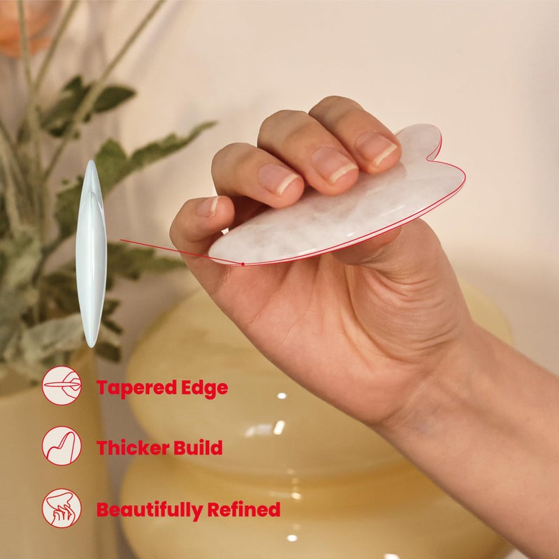 Rena Chris Gua Sha Facial Tools, Ergonomic White Jade Stone Guasha Tool for Face Massage, Manual Facial Massager Tool for Jawline Sculpting and Puffiness Reduction with Silicone Case (White) - Image 3