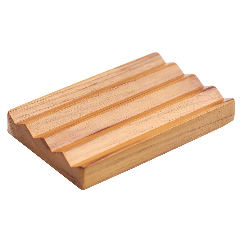 Teak Soap Dish for Shower by HTB Wood Decorative Bath Soap Holder Heightened Base Design to Keep Soap Dry in Kitchen Bathroom Sink Bathtub Cute Wooden soap Saver for Hand Face Shampoo Bar 1pcs