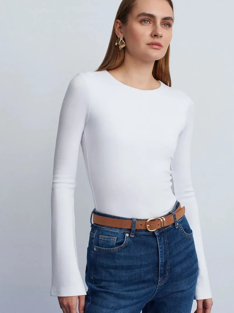 ديلفين DILVIN Slim Fit Long Sleeve Crew Neck Blouse